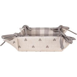 Clayre & Eef Broodmand 35x35x8 cm Beige Grijs Katoen Vierkant Hartjes