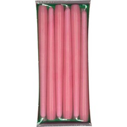 12x Lange kaarsen oud roze 25 cm 8 branduren dinerkaarsen/tafelkaarsen - Dinerkaarsen