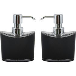 MSV Zeeppompje/dispenser Aveiro - 2x - PS kunststof - zwart/zilver - 11 x 14 cm - 260 ml - Zeeppompjes