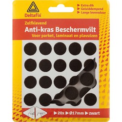 Deltafix Anti-krasvilt - 20x - zwart - 17 mm - rond - zelfklevend - meubel beschermvilt - Meubelviltjes