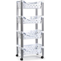 PlasticForte Trolley op wieltjes - 4-laags - wit - kunststof - 40x88cm - Opberg trolley