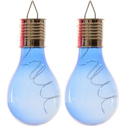 2x Buitenlampen/tuinlampen lampbolletjes/peertjes 14 cm blauw - Buitenverlichting