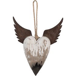 Clayre & Eef Decoratie Hanger Hart Wit Bruin Hout
