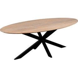 QUVIO Eettafel Sofia– Ovaal – 180x90 cm – Stalen kruispoot – FSC®-gecertificeerd mangohout –  Zwart – Naturel