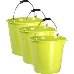 3x stuks huishoud schoonmaak emmers kunststof groen 9 liter inhoud 30 x 26 cm - Emmers