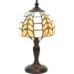 LumiLamp Tiffany Tafellamp  Ø 14x29 cm  Beige Wit Glas Tiffany Bureaulamp