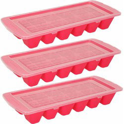 IJsblokjes/ijsklontjes bakje - 3x - roze - afsluitdeksel - kunststof - 28 x 11 cm - IJsblokjesvormen