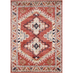 Vercai Rugs Florence Collectie - Laagpolig Vloerkleed - Polypropyleen - Rood / Ivoor - 80x150 cm