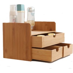 Decopatent® Luxe make-up organizer met 3 Lades - Cosmetica organizer make up met schuiflade bamboe hout - Cosmeticahouder - Toren