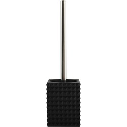 MSV Toiletborstel houder Kubik - kunststeen - zwart/zilver - 37 cm - Toiletborstels