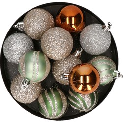 Atmosphera kerstballen - 12x -D4 cm - champagne/oker/lichtgroen - Kerstbal