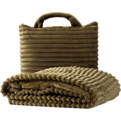 Textino TERESA - Plaid to Go - Deken & Kussentje in één - 130x150 cm - Military Olive - ideaal voor onderweg - opvouwbaar tot handig tasje - Textino