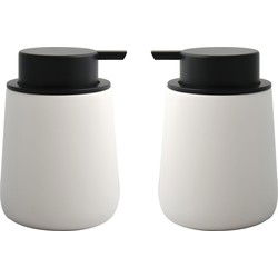 MSV Zeeppompje/dispenser Malmo - 2x - Keramiek - wit/zwart - 8,5 x 12 cm - 300 ml - Zeeppompjes