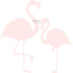 ESTAhome fotobehang flamingo's moeder en kind licht roze en wit - 1,86 x 2,79 m - 158838