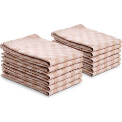 DoubleDry Theedoeken set - 12 stuks - 50x70 cm - 100% katoen - blokpatroon - geblokt - horeca ruit - zand