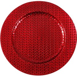 Kaarsenbord/plateau - rood - vlechtpatroon - D33 cm rond - Kaarsenplateaus