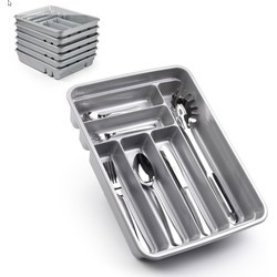 Plasticforte Bestekbak - 6-vaks - zilverkleurig - 40 x 30 x 7 cm - Bestekbakken
