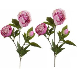 2x Roze pioenrozen kunstbloemen takken 70 cm - Kunstbloemen