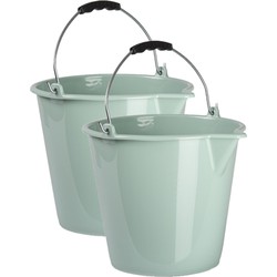 2x stuks huishoud schoonmaak emmers kunststof mintgroen 9 liter inhoud 30 x 26 cm - Emmers