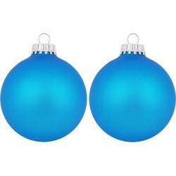 18x Matte intens blauwe kerstballen van glas 7 cm - Kerstbal