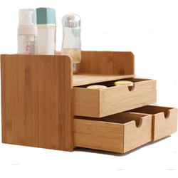 Decopatent® Luxe make-up organizer met 3 Lades - Cosmetica organizer make up met schuiflade bamboe hout - Cosmeticahouder - Toren