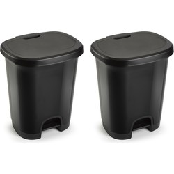 Set van 2x stuks kunststof afvalemmers/vuilnisemmers zwart 27 liter met pedaal - Pedaalemmers