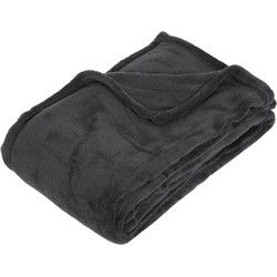 Atmosphera Fleece deken/plaid harig - antraciet - 130 x 180 cm - Plaids