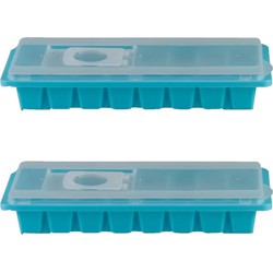 2x stuks iJsblokjes maken houders blauw met deksel 26 x 11 cm - IJsblokjesvormen