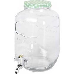 Glazen drankdispenser/limonadetap met groen/wit geblokte dop 4 liter - Drankdispensers