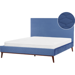 Beliani BAYONNE - Tweepersoonsbed-Blauw-Fluweel