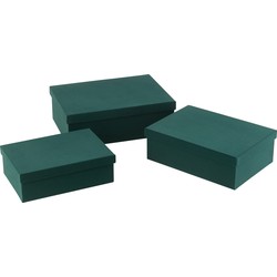 J-line - Set Van 3 Dozen Rechthoekig Fluweel Papier Groen - 36x26.5x12cm