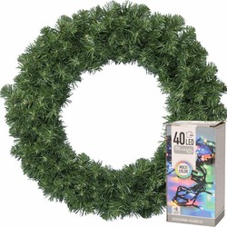 Kerstkrans groen 60 cm incl. verlichting gekleurd 4m - Kerstkransen