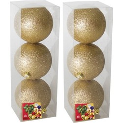 9x stuks kerstballen goud glitters kunststof 10 cm - Kerstbal