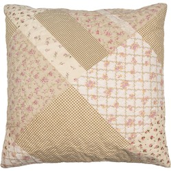 Clayre & Eef Kussenhoes 50x50 cm Groen Beige Polyester Bloemen Sierkussenhoes