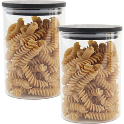 OTIX Voorraadpot - Glas - met Deksel - Set van 2 - 575ml - Zwart - Hout - SERENITY