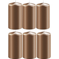 8x Kaarsen metallic koper 6 x 15 cm 58 branduren sfeerkaarsen - Stompkaarsen