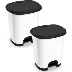 2x Stuks afvalemmer/vuilnisemmer/pedaalemmer 18 liter in het wit/zwart met deksel en pedaal - Pedaalemmers