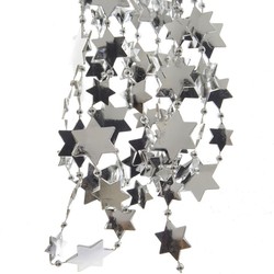 2x stuks kerst sterren kralen guirlandes zilver 270 cm kerstboom versiering/decoratie - Kerstslingers