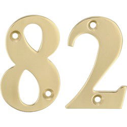 AMIG Huisnummer 82 - massief messing - 5cm - incl. bijpassende schroeven - gepolijst - goudkleur - Huisnummers