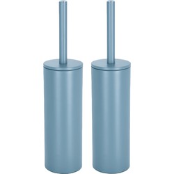 Spirella Luxe Toiletborstel in houder Cannes - 2x - lichtblauw - metaal - 40 x 9 cm - met binnenbak - Toiletborstels