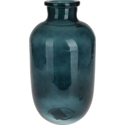 H&S Collection Bloemenvaas San Remo - glas - blauw transparant - D18 x H35 cm - Vazen