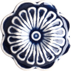 Clayre & Eef Deurknop  Ø 4 cm Blauw Wit Keramiek Bloem Meubelknop