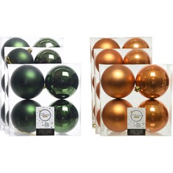 Kerstversiering kunststof kerstballen mix cognac/donkergroen 6-8-10 cm pakket van 44x stuks - Kerstbal