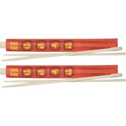 Eetstokjes gemaakt van bamboe in rood papieren zakje 24x stuks - Eetstokjes