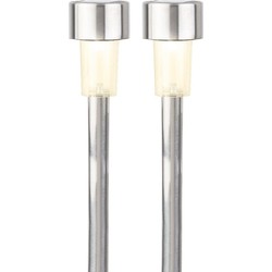 2x Buitenlampen/tuinlampen 36 cm RVS zilver op steker warm wit - Prikspotjes