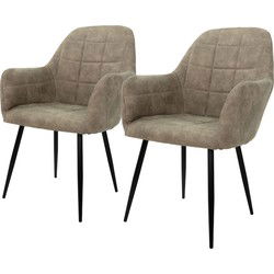 Set van 2 eetkamerstoelen, grijs beige, met rugleuning en armleuningen