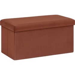 Atmosphera Poef/krukje/hocker Amber - Opvouwbare opslag box - fluweel bordeaux rood - 76 x 38 x 38 cm - Poefs