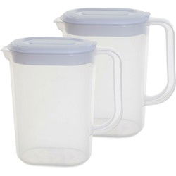 Schenkkan/waterkan - 2x - transparant - 1500 ML - kunststof - 19 x 9 x 20 cm - Schenkkannen