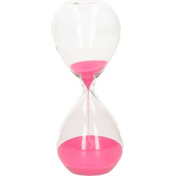 Zandloper cilinder Timer - decoratie of tijdsmeting - 5 minuten roze zand - H12 cm - glas - Zandlopers