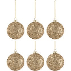 J-line - Doos Van 6 Kerstballen Glitter Glas Goud Small - 8x8x8cm